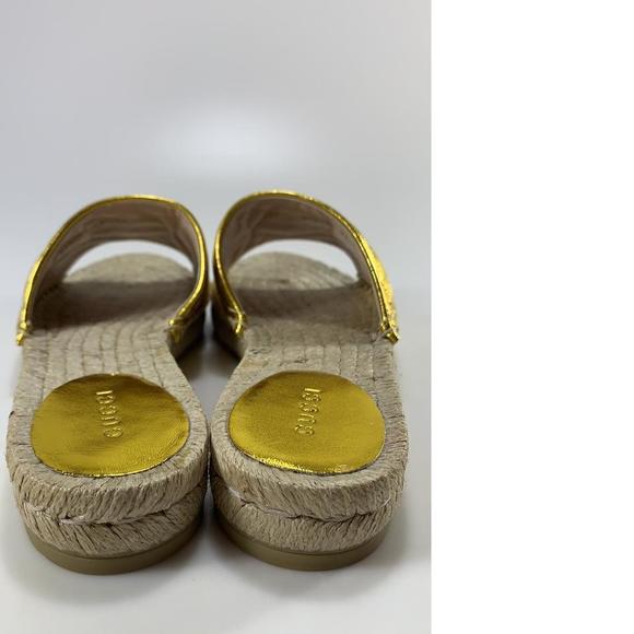 Gold Metallic GG logo Jute Classic Pool Slide Espadrilles D684 - Picture 6 of 12